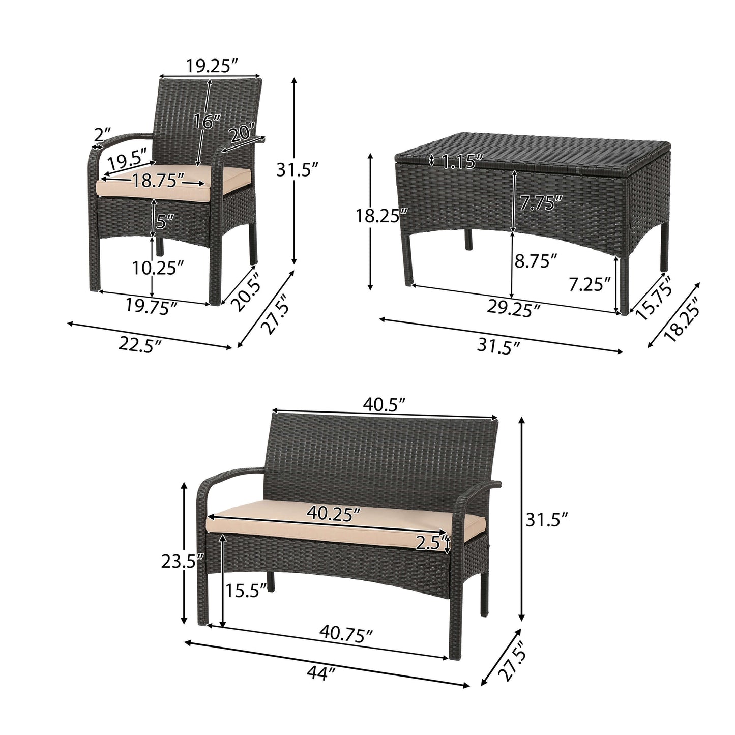Outdoor WICKER 4 PC CHAT SET
