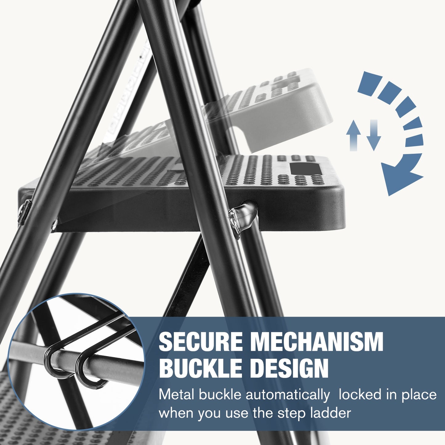 3-Step Folding Ladder with Safety Buckle