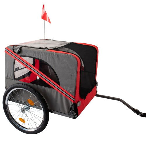 Outdoor Heavy Duty Foldable Pet Stroller Dog Carriers Bicycle | Grey+Red