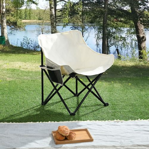 2 PCS Outdoor Camping Chairs Folding Portable, Carry Bag ,Beige