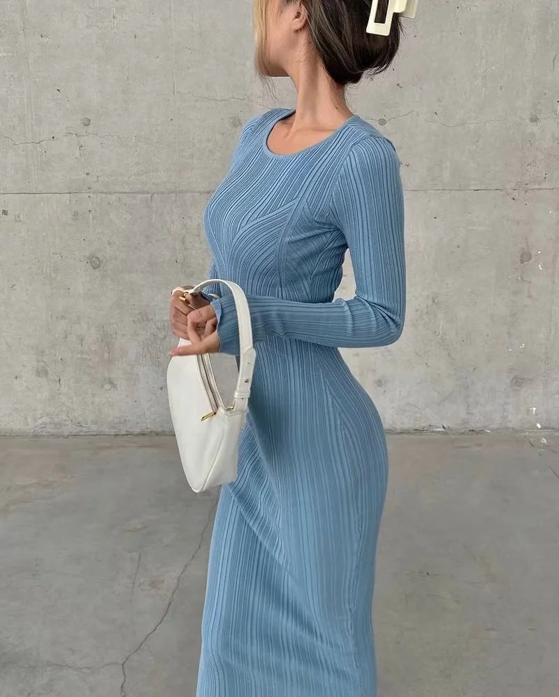 Slimming Sheath Long Sleeve Knitted Dress
