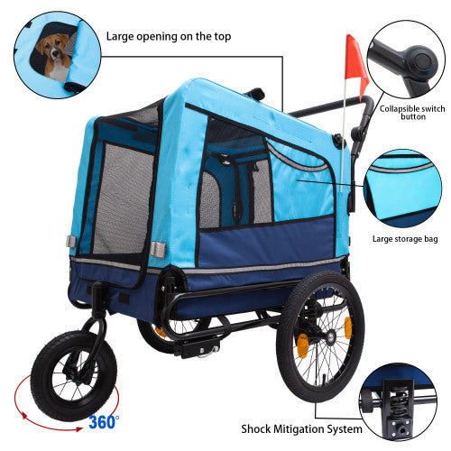Outdoor Heavy Duty Foldable Pet Stroller Dog Carriers Bicycle | Blue