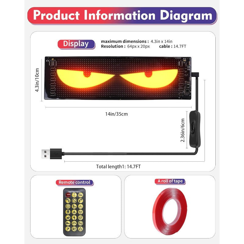 14 Inch LED Pixel Display with Animated Scroll Sign for Events & Vehicles