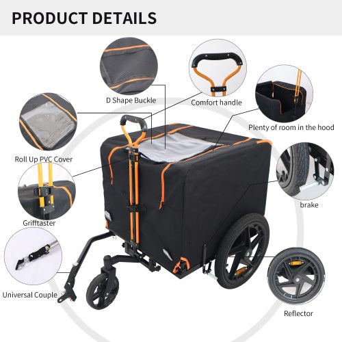 Foldable Pet Stroller & Bike Trailer | Small Dogs/Cats, Orange & Black