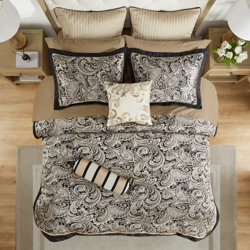 12 Piece Comforter Set With Cotton Bed Sheets | Black Queen