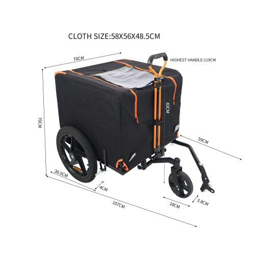 Foldable Pet Stroller & Bike Trailer | Small Dogs/Cats, Orange & Black
