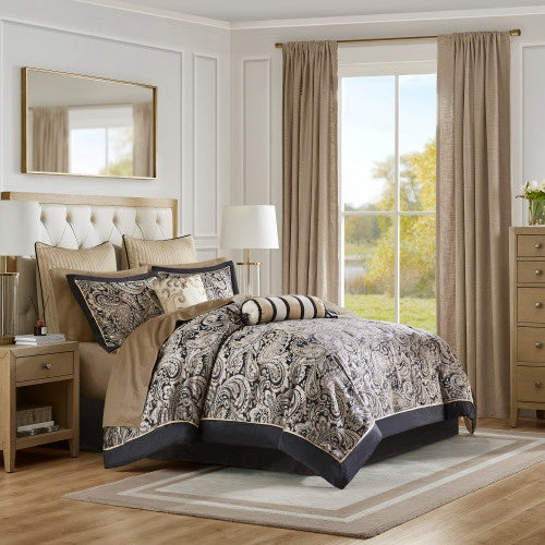 12 Piece Comforter Set With Cotton Bed Sheets | Black Queen