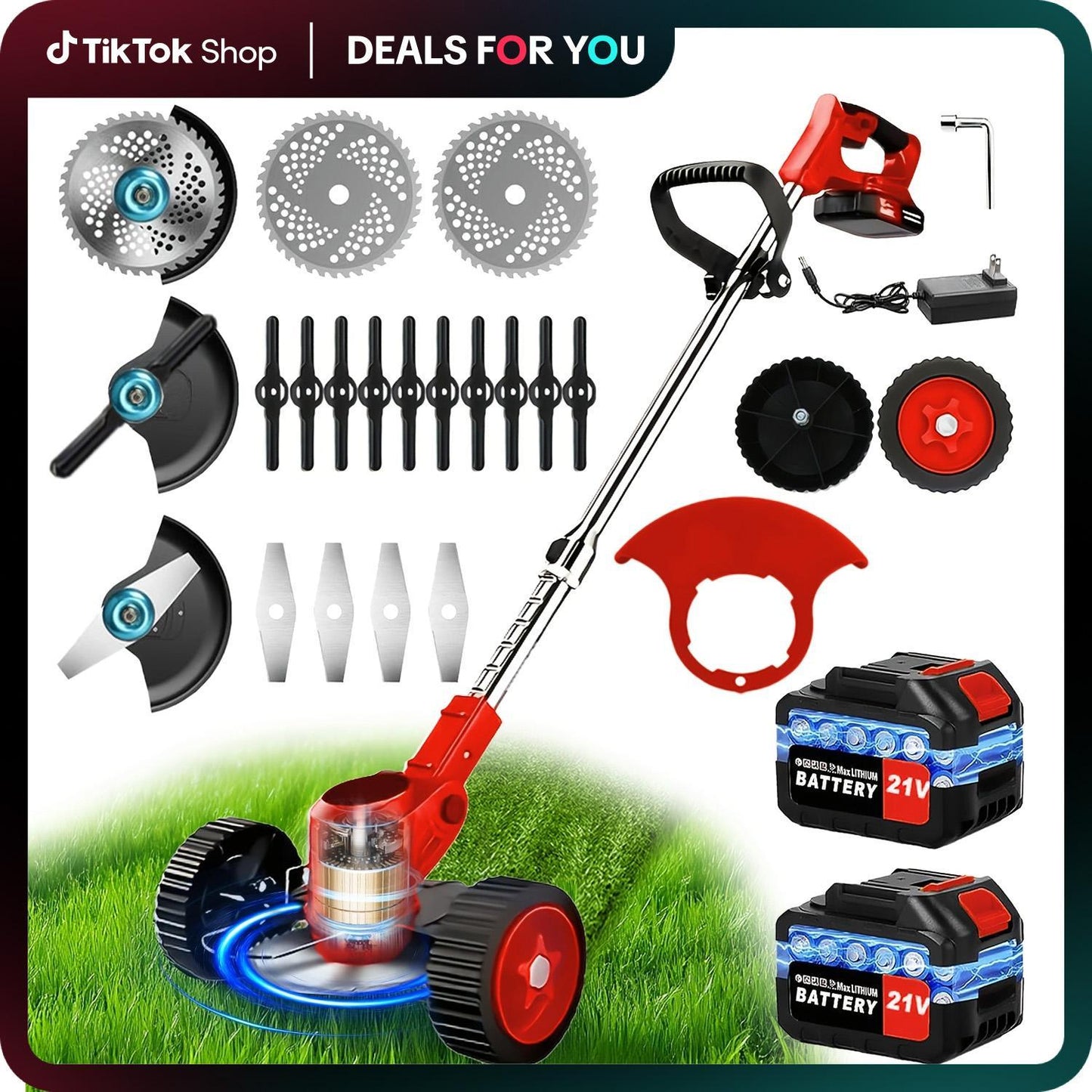 3-in-1 Cordless Weed Trimmer & Brush Cutter | 21V Electric with Wheels