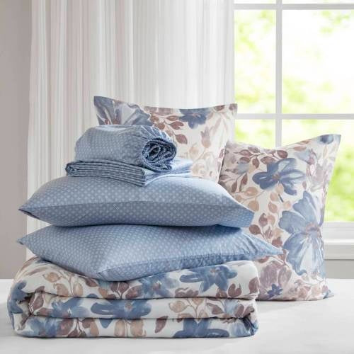 Floral Comforter Set With Bed Sheets | Blue Queen