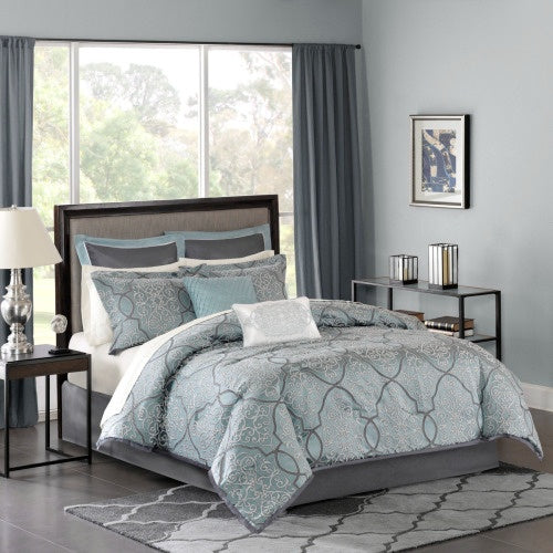 12 Piece Comforter Set With Cotton Bed Sheets | Blue Queen