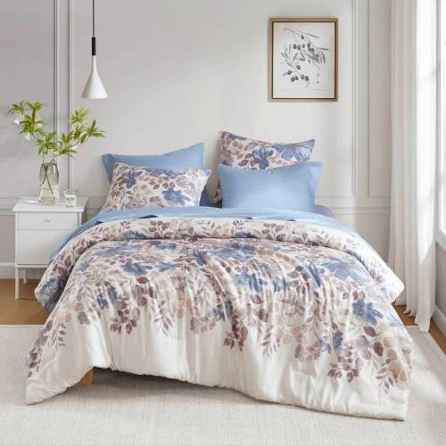 Floral Comforter Set With Bed Sheets | Blue Queen