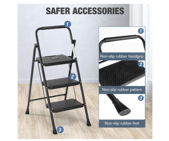3-Step Folding Ladder with Safety Buckle
