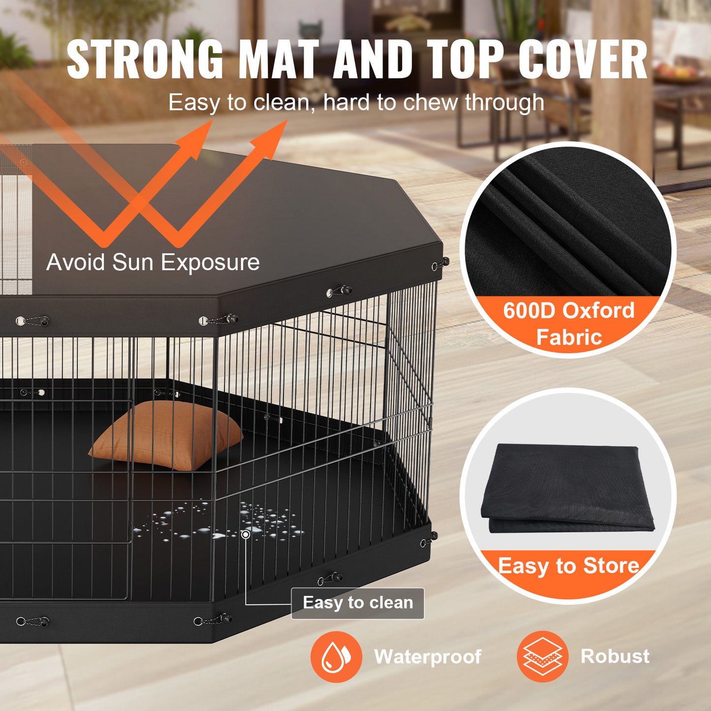 Foldable 8-Panel Dog Playpen with Top Cover
