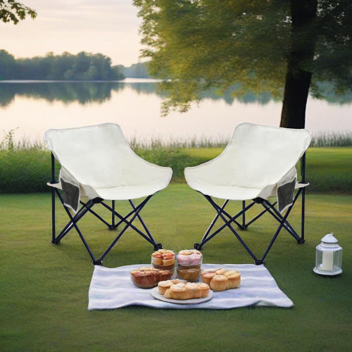 2 PCS Outdoor Camping Chairs Folding Portable, Carry Bag ,Beige