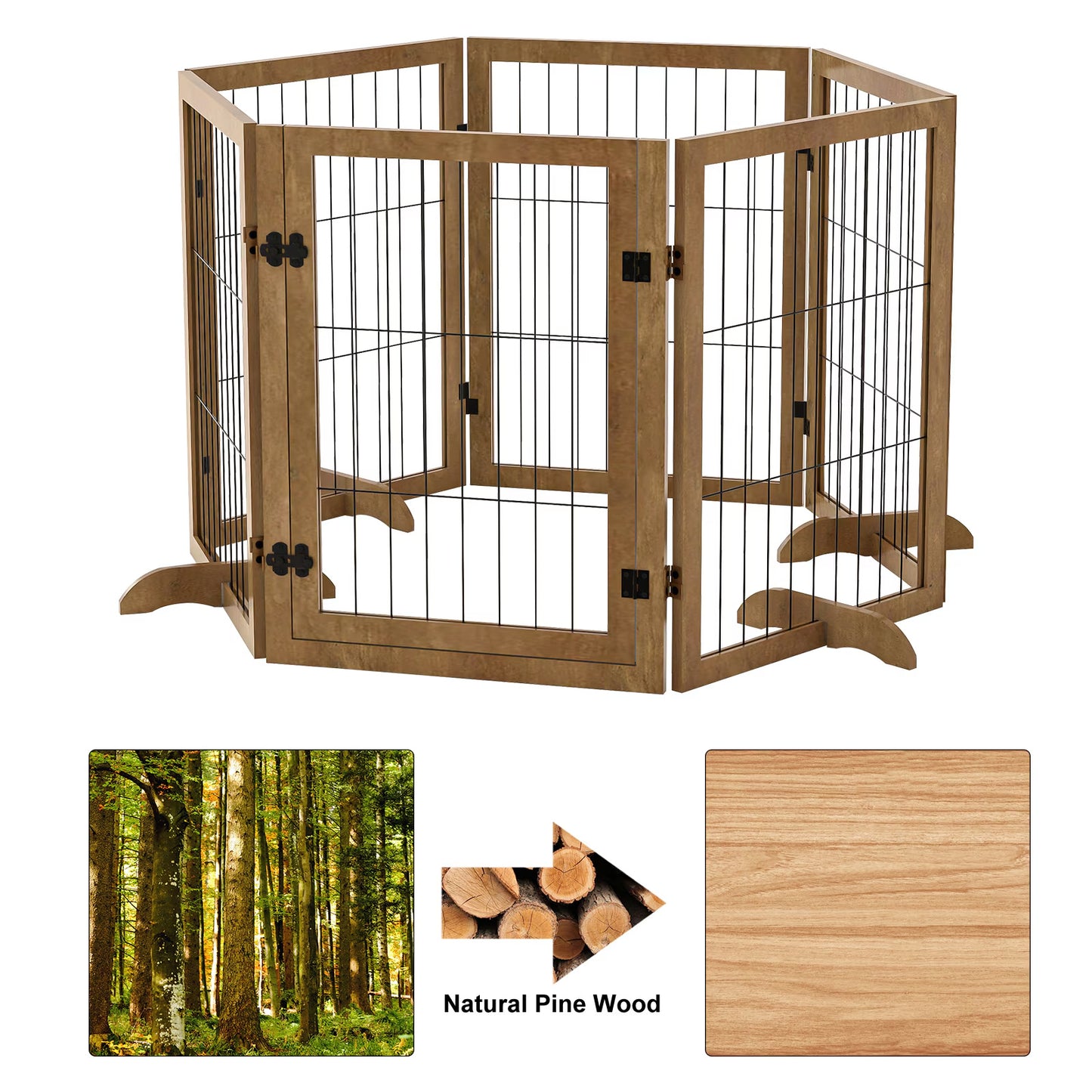 Foldable 6-Panel Hardwood Dog Gate | 144x32 Inch Pet Barrier