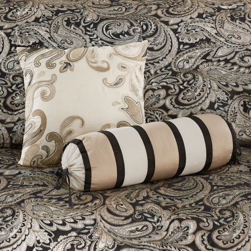 12 Piece Comforter Set With Cotton Bed Sheets | Black Queen