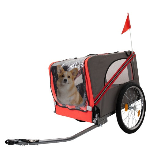 Outdoor Heavy Duty Foldable Pet Stroller Dog Carriers Bicycle | Grey+Red
