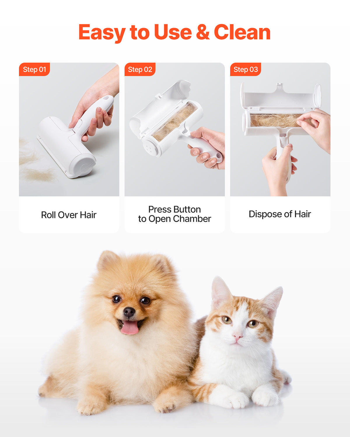 Pet Hair Remover Roller Reusable Dual-sided Roller For Furniture Clothes