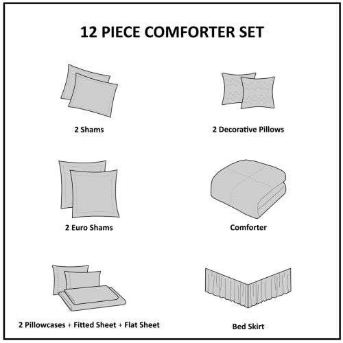 12 Piece Comforter Set With Cotton Bed Sheets | Blue Queen
