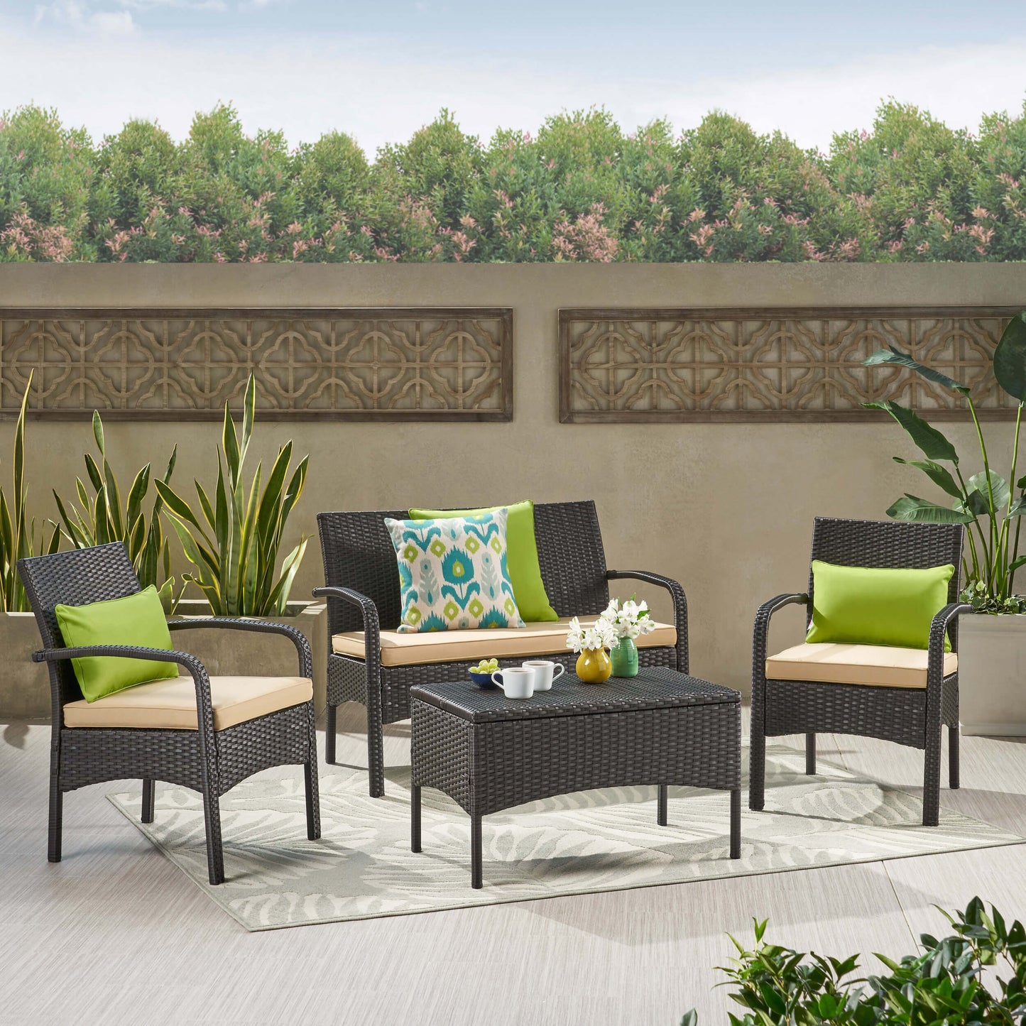 Outdoor WICKER 4 PC CHAT SET