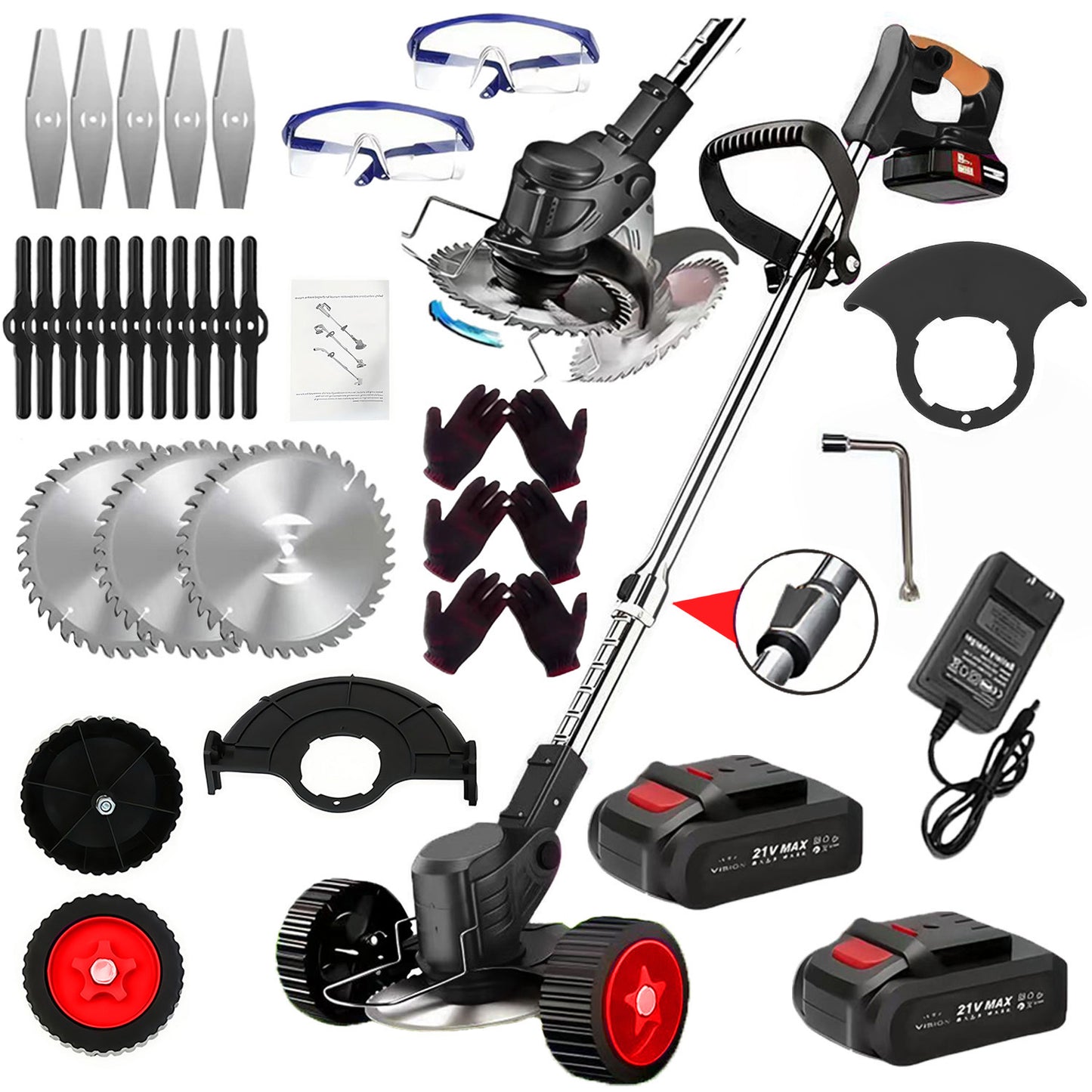 3-in-1 Cordless Weed Trimmer & Brush Cutter | 21V Electric with Wheels