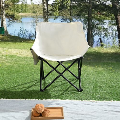2 PCS Outdoor Camping Chairs Folding Portable, Carry Bag ,Beige