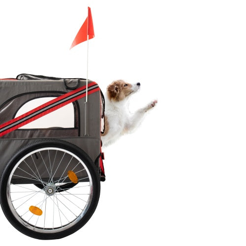 Outdoor Heavy Duty Foldable Pet Stroller Dog Carriers Bicycle | Grey+Red