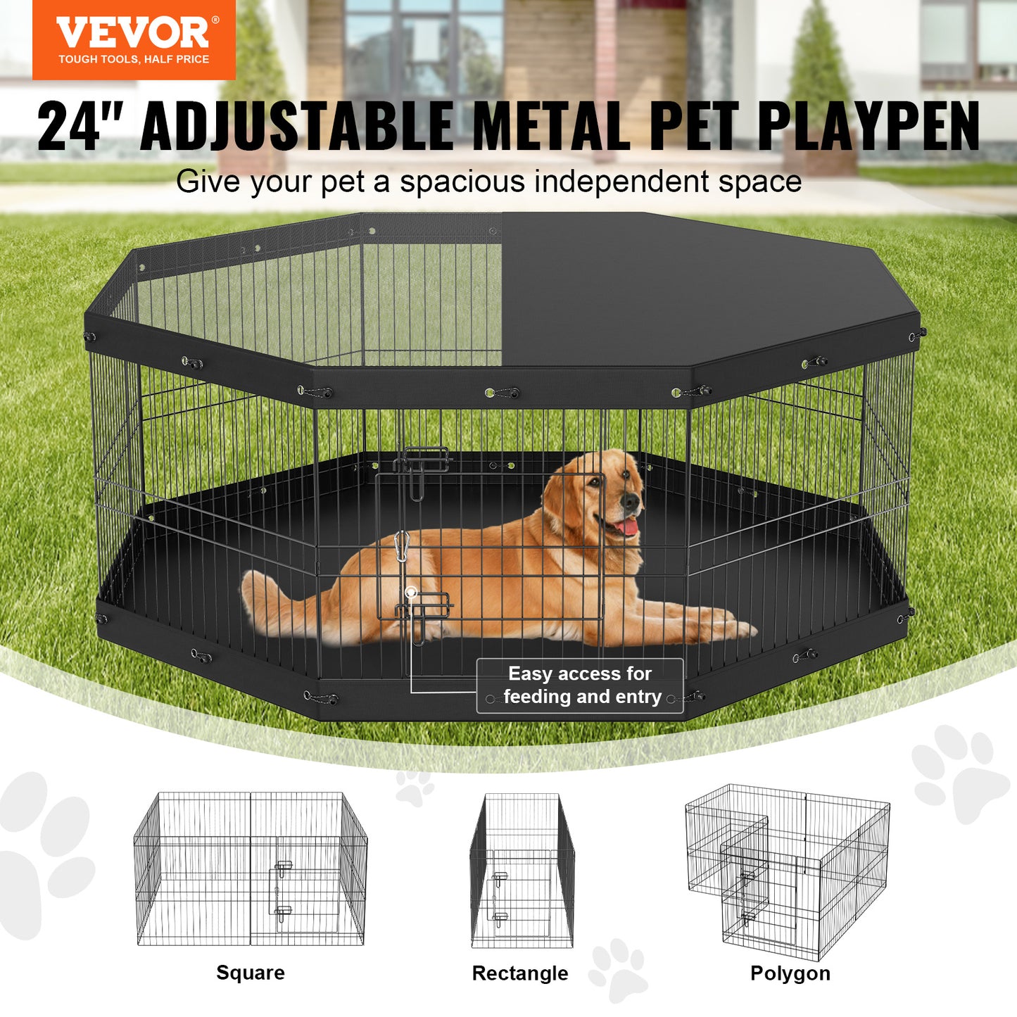 Foldable 8-Panel Dog Playpen with Top Cover