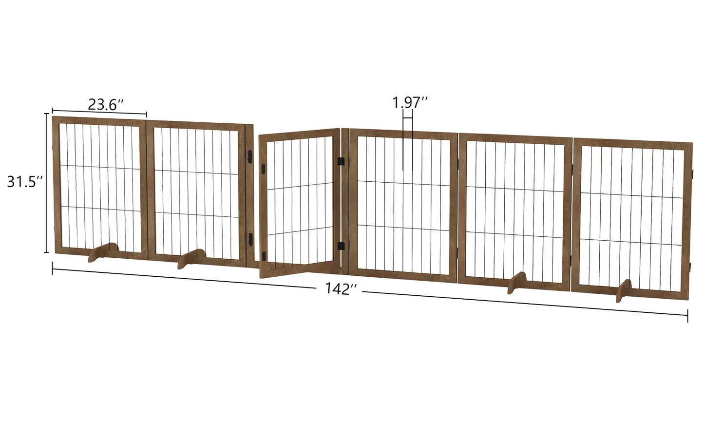 Foldable 6-Panel Hardwood Dog Gate | 144x32 Inch Pet Barrier