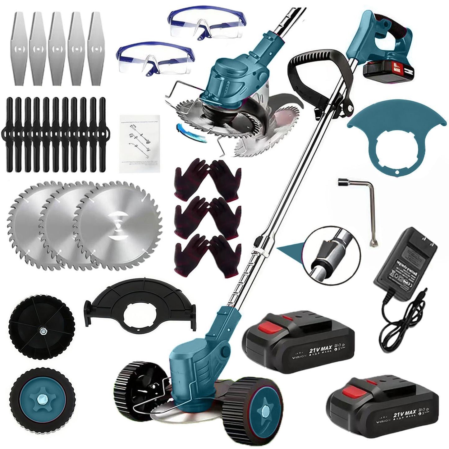3-in-1 Cordless Weed Trimmer & Brush Cutter | 21V Electric with Wheels