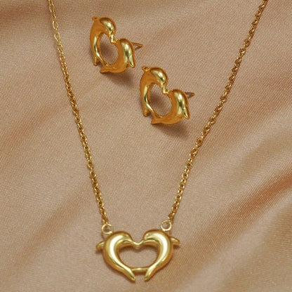 Gold Dolphin Heart Jewelry Set | Couple Gift Luxury