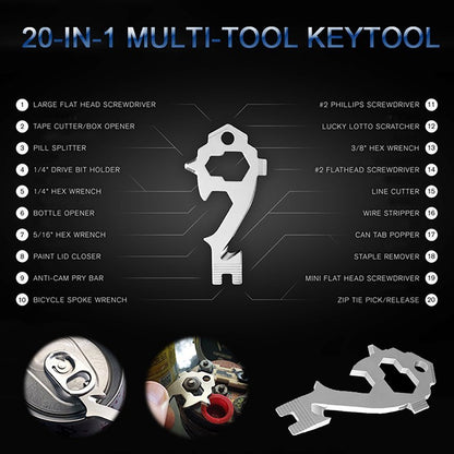 20-in-1 Pocket Multi Tool Key Ring | EDC Wrench, Screwdriver, Opener