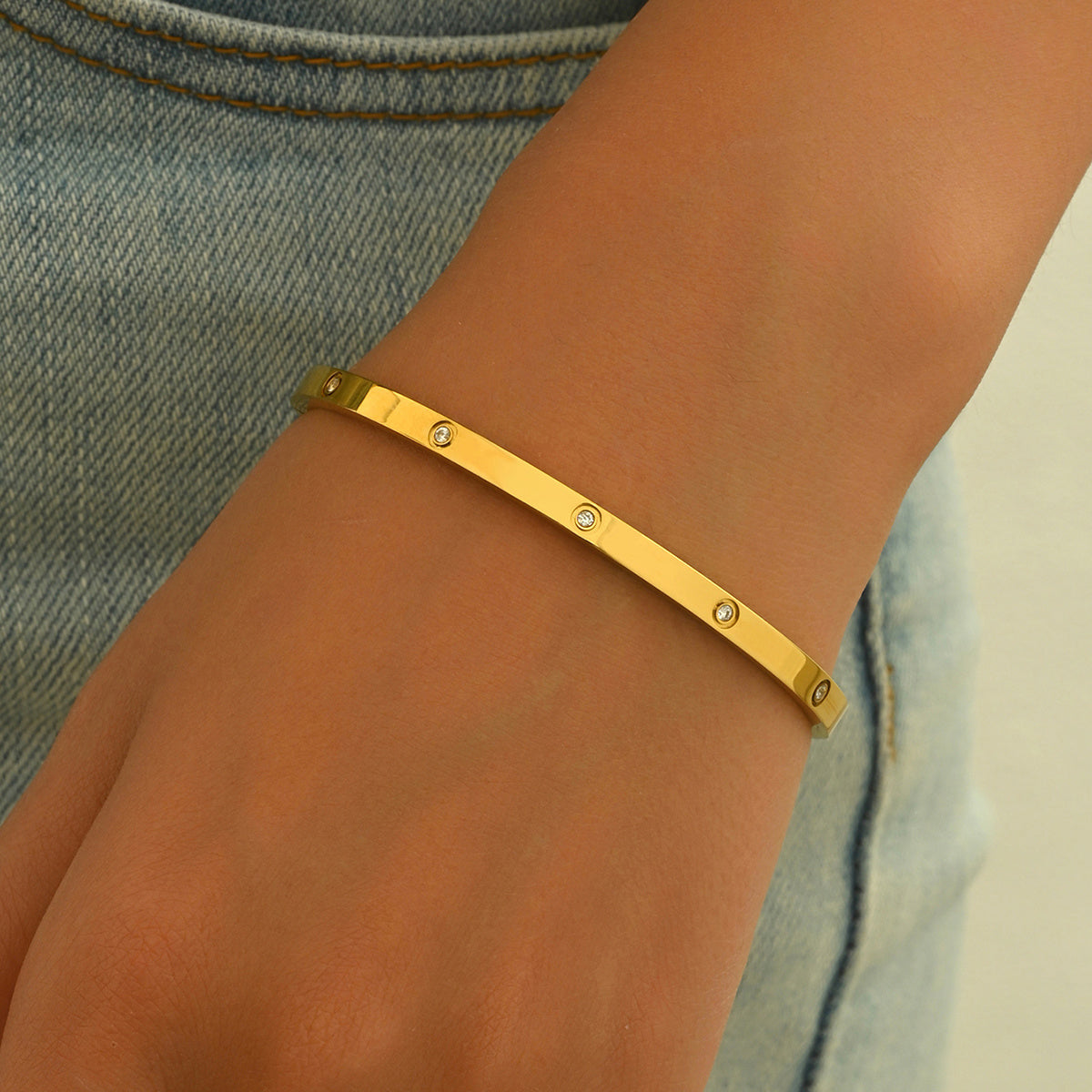Gold Plated Stainless Steel Minimalist Bracelet Handmade Gift