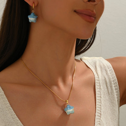 Lxalry 316L Steel Gold-Plated Blue Gradient Star