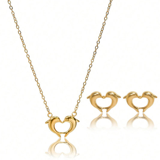 Gold Dolphin Heart Jewelry Set | Couple Gift Luxury