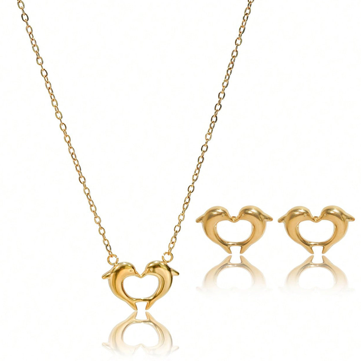 Gold Dolphin Heart Jewelry Set | Couple Gift Luxury