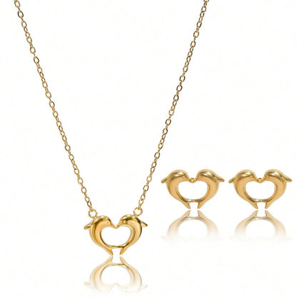 Gold Dolphin Heart Jewelry Set | Couple Gift Luxury