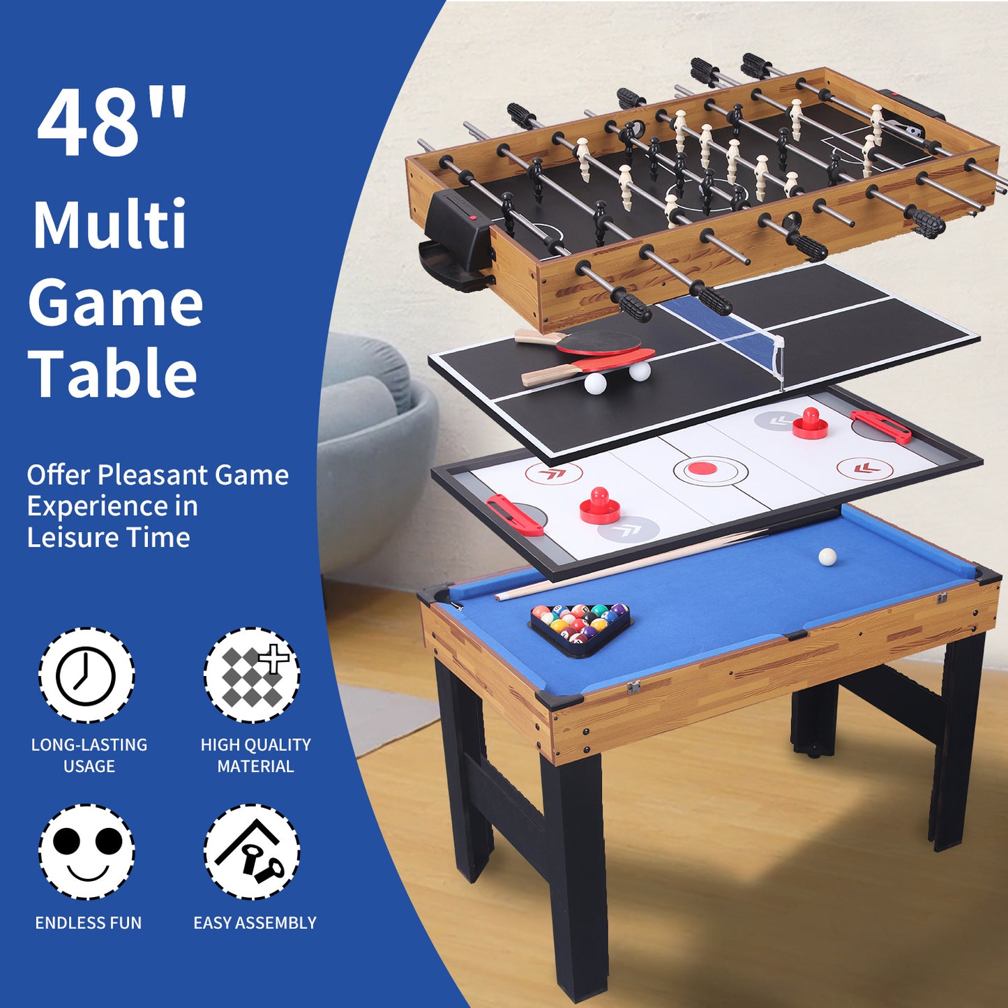 448 inch Folding Multi-Game Table | Indoor/Outdoor Fun for Kids & Adults
