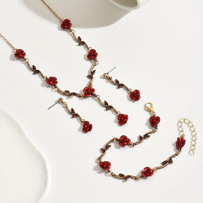 Romantic Rose Jewelry Set Necklace, Bracelet, Earrings