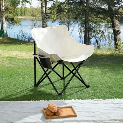 2 PCS Outdoor Camping Chairs Folding Portable, Carry Bag ,Beige