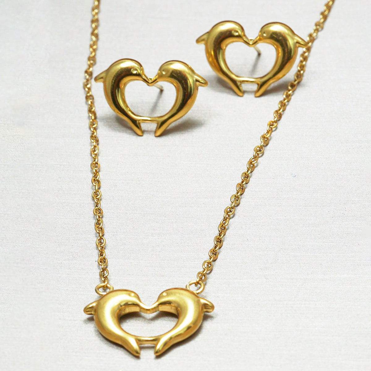 Gold Dolphin Heart Jewelry Set | Couple Gift Luxury