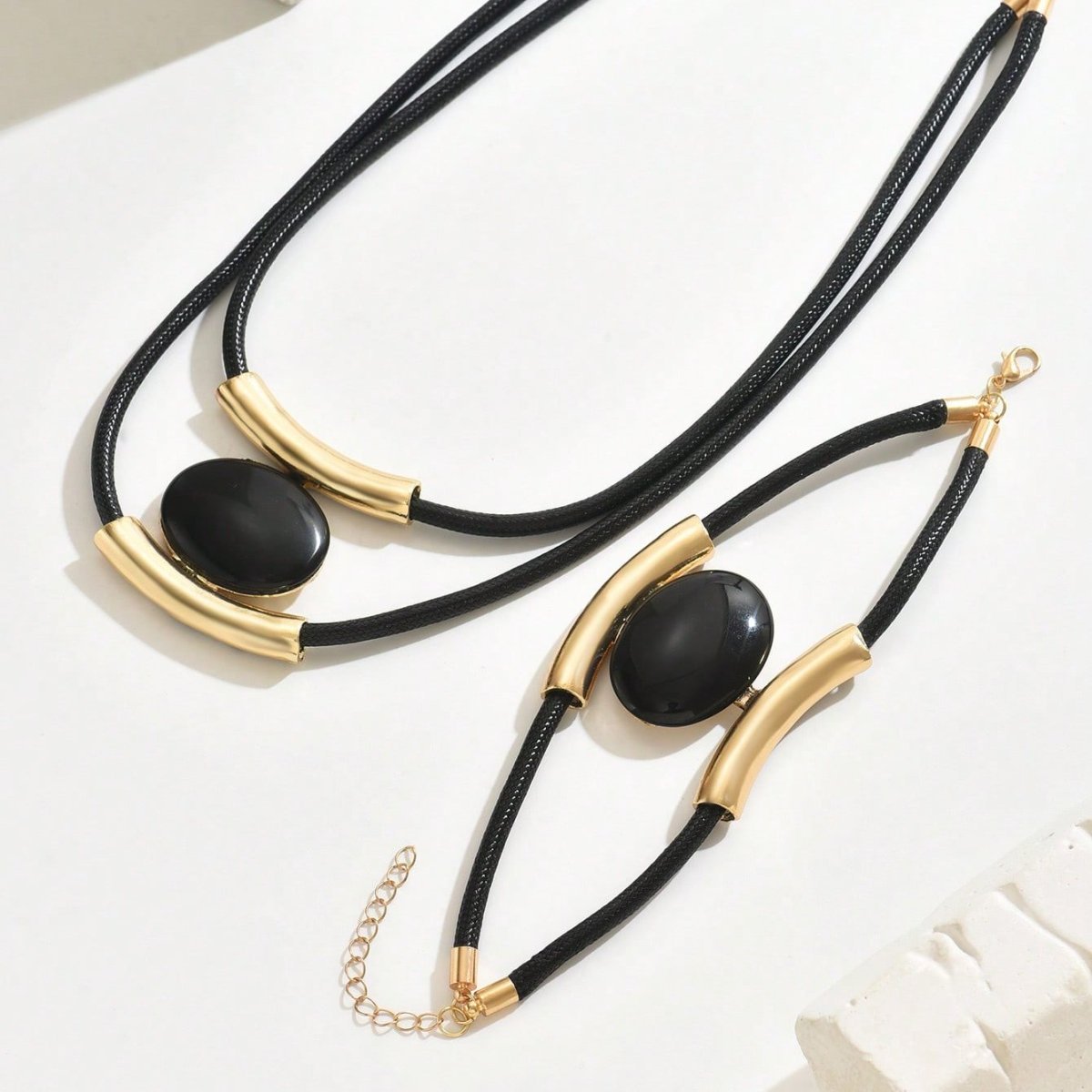 14K Gold Plated Black & Gold Statement Jewelry Set