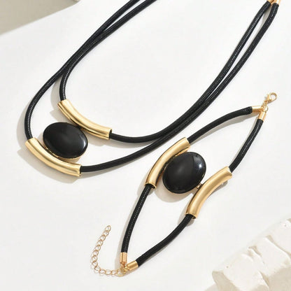 14K Gold Plated Black & Gold Statement Jewelry Set