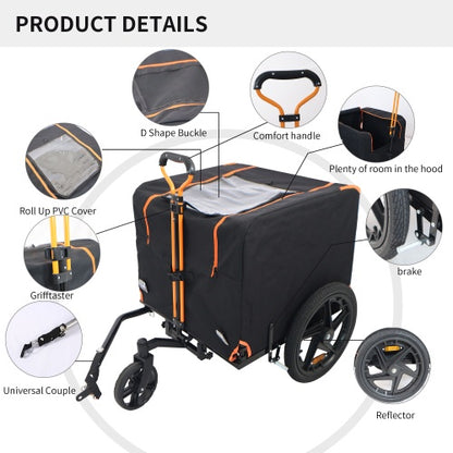 Foldable Pet Stroller & Bike Trailer | Small Dogs/Cats, Orange & Black