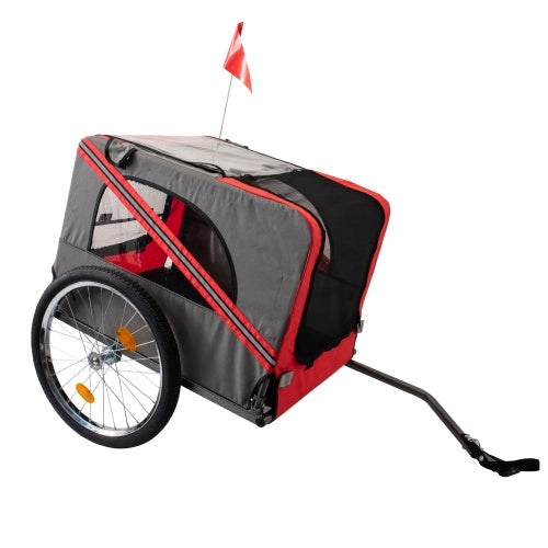 Outdoor Heavy Duty Foldable Pet Stroller Dog Carriers Bicycle | Grey+Red