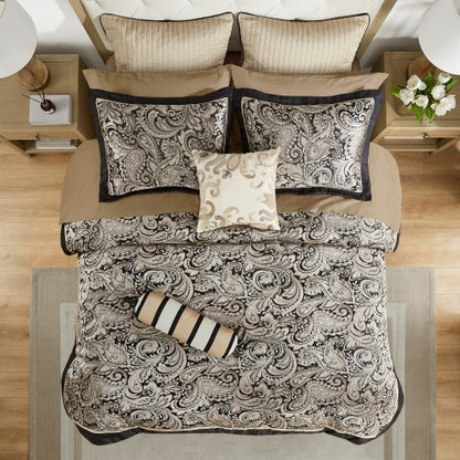 12 Piece Comforter Set With Cotton Bed Sheets | Black Queen