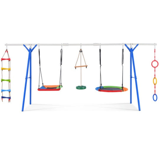 5-in-1 Outdoor Toddler Swing Set | Climber, Monkey Bars & Saucer for Backyard Fun