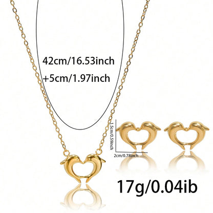 Gold Dolphin Heart Jewelry Set | Couple Gift Luxury