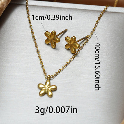 Lxalry 18K Gold Floral Jewelry Set | Necklace & Stud Earrings