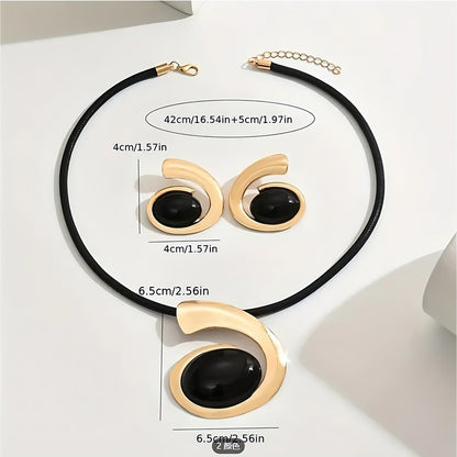 3-Piece Black Geometric Jewelry Set with Necklace & Earrings